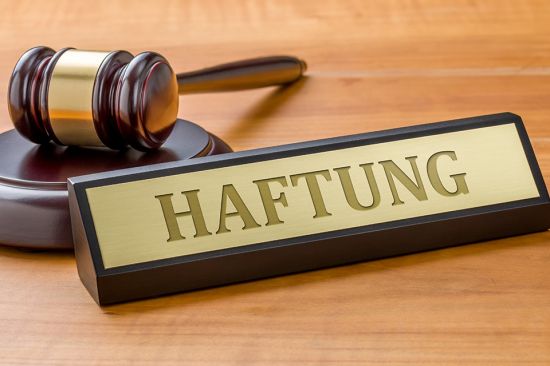 Foto: Schild mit Aufschrift Haftung und Richterhammer
